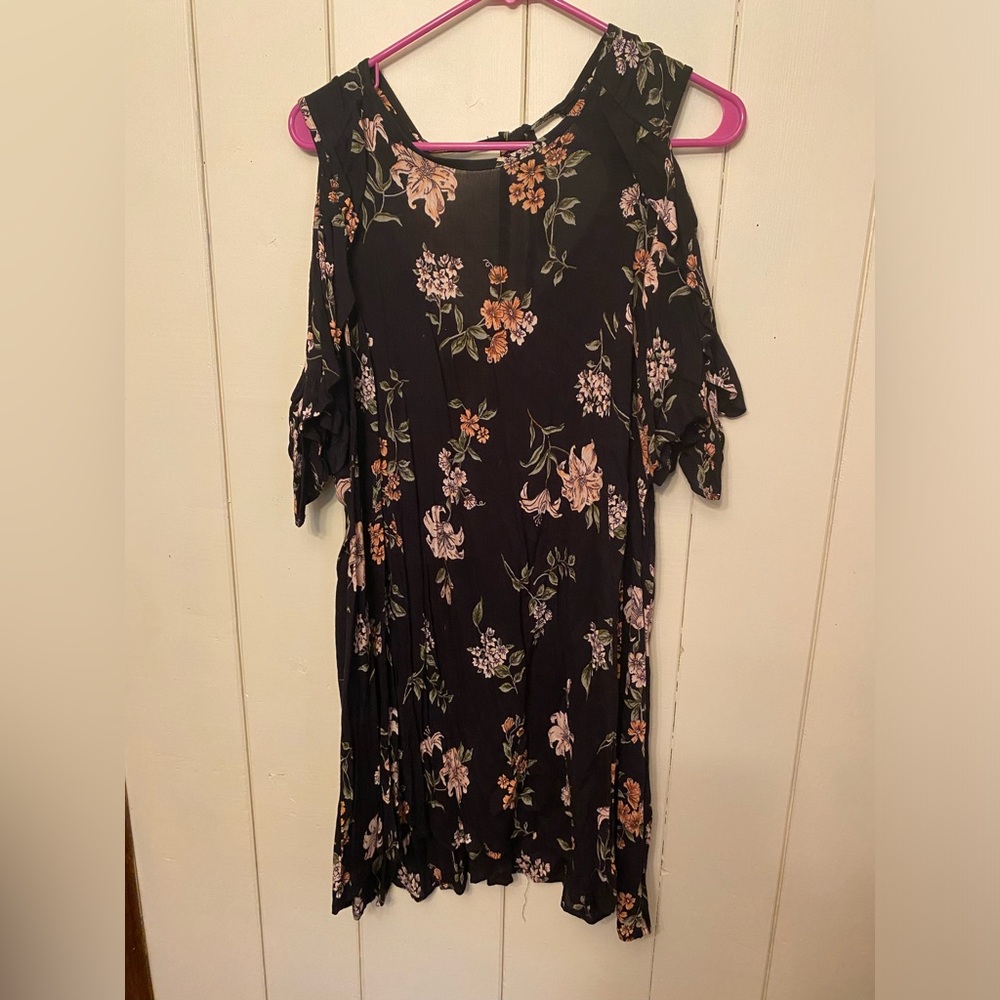 Angie Black Floral Flowy Sleeve Dress